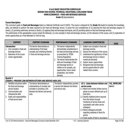  food and beverages  curriculum guide senior high school