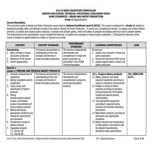 bread and pastry  curriculum guide senior high school 