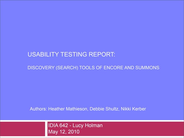 Usability Report - Discovery Tools