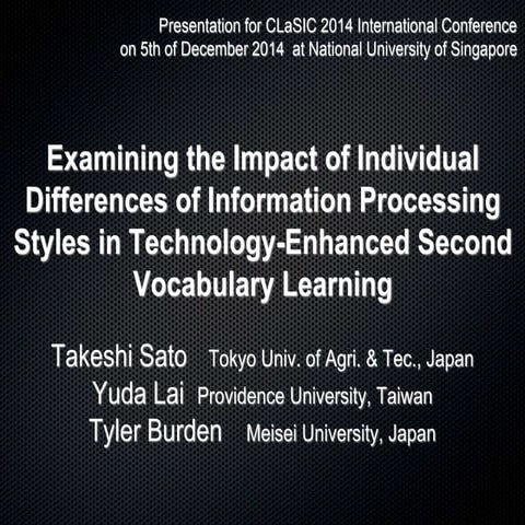 Examining the Impact of Individual Differences of Informatijon Processing St...