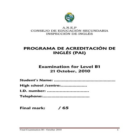 Final version b1  october 2010