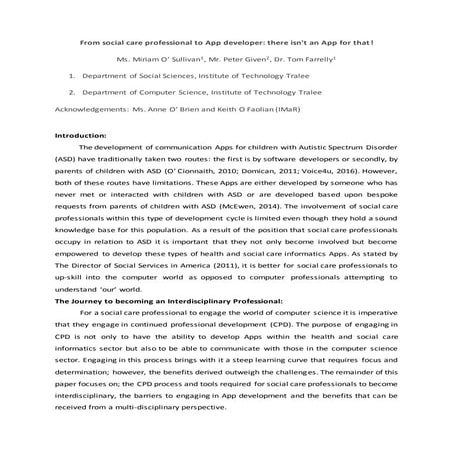 From Social Care Professional To App Developer: there isn't an App for that! 