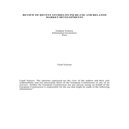 REVIEW OF RECENT STUDIES ON PSI RE-USE AND RELATED MARKET DEVELOPMENTS