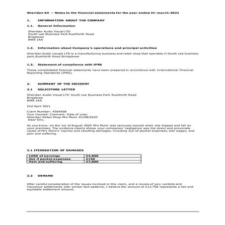 Final visit balance sheet