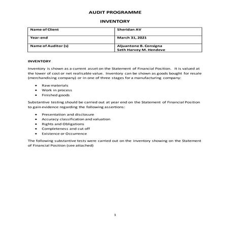 Final visit inventory