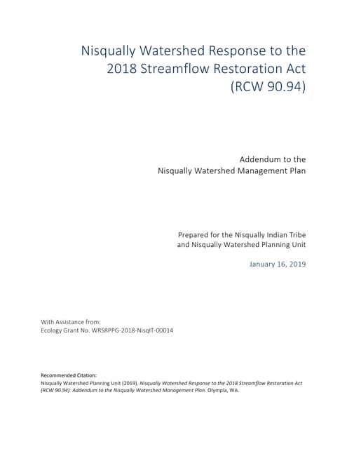 Nisqually Watershed Management Plan 2019 Addendum 