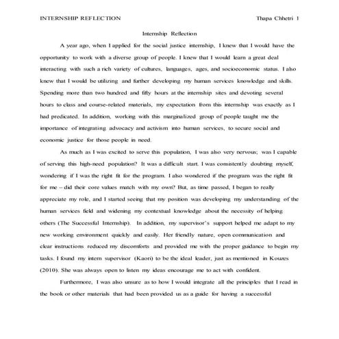 Social Justice Internship Final Written Reflection