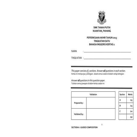 Final year form 1 paper 2
