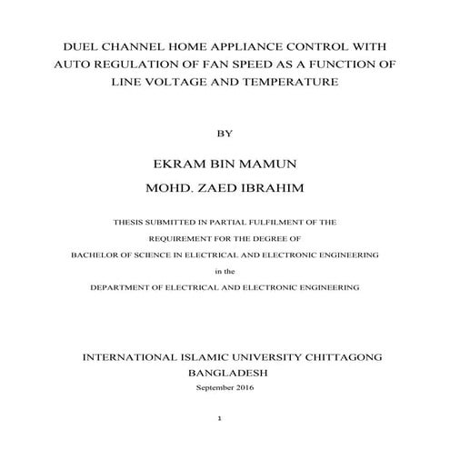 Final Year Project Report on Dual Channel Home Appliance Control