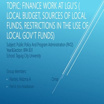 Finance Work at LGUs