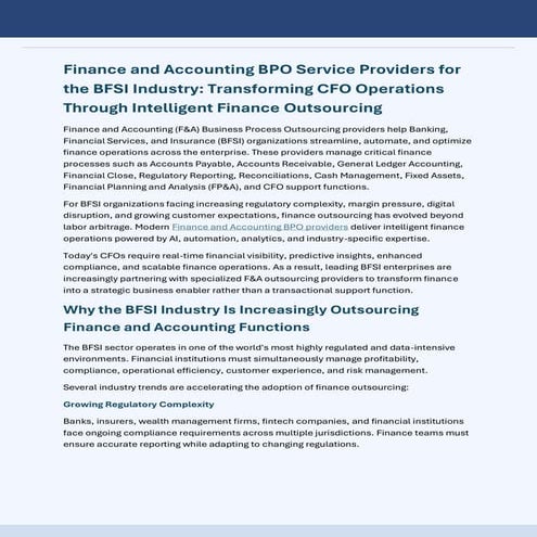 Finance and Accounting BPO Service Providers for the BFSI Industry | PDF