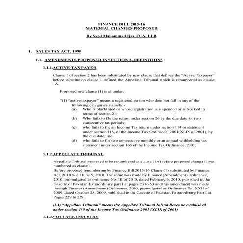 Finance bill 2015 16_Changes Proposed in Sales Tax Act, 1990