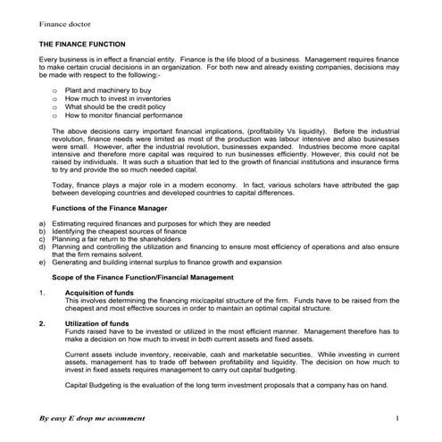 Finance function | DOC