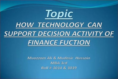 Finance function and dss