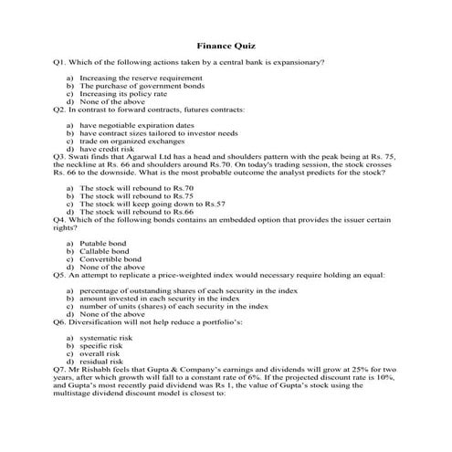 Finance quiz | PDF
