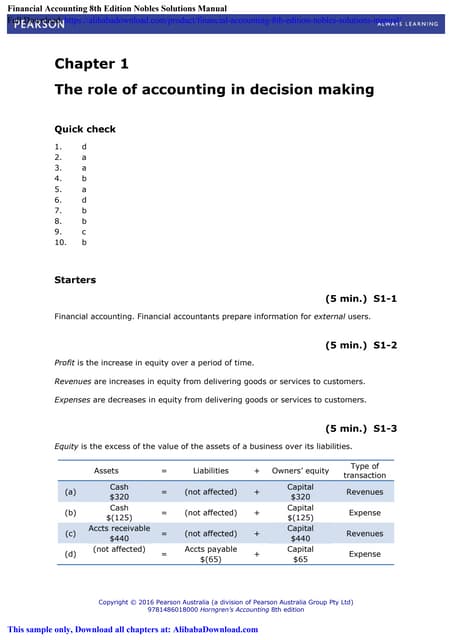 Financial Accounting 8th Edition Nobles Solutions Manual | PDF
