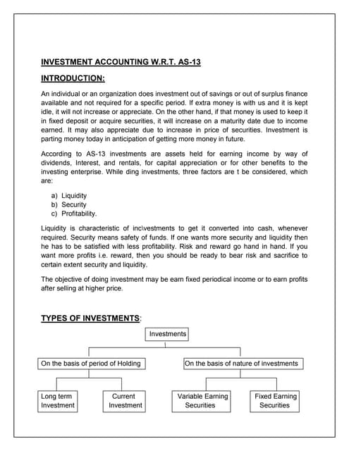 INVESTMENT ACCOUNTING W.R.T. AS-13