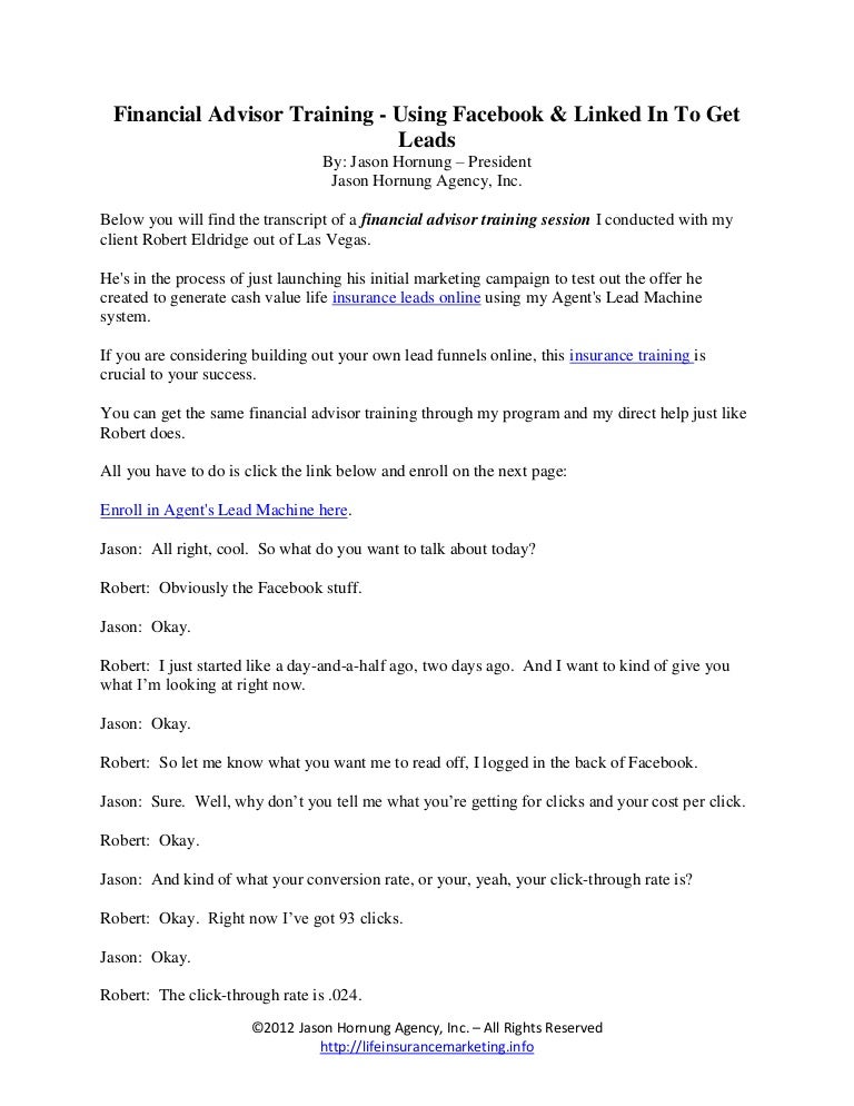 Financial Advisor Training Using Facebook & Linked In To Get Leads