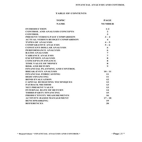 Financial analysis and control final