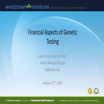 Financial Aspects of Genetic Testing - 1/11/22