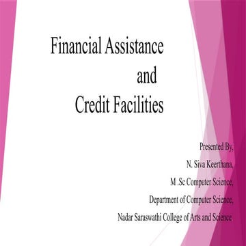 Financial Assistance and credit facilities