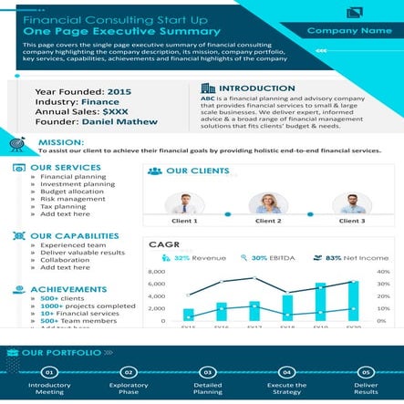 Financial Consulting Start Up One Page Executive Summary Presentation Report ...