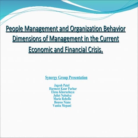 Current Economic and Financial Crisis