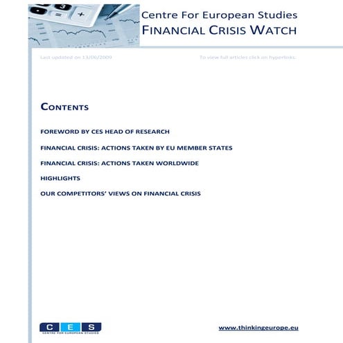 Financial Crisis Watch 13 June 2009 
