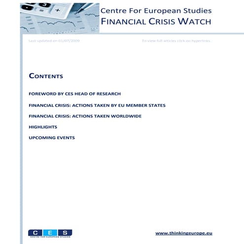 Financial Crisis Watch 1 July 2009 