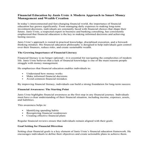 Financial Education by Janis Urste A Modern Approach to Smart Money ...