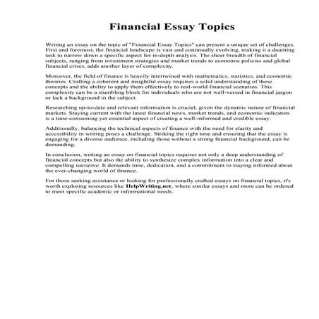 Financial Essay Topics. University of Lynchburg