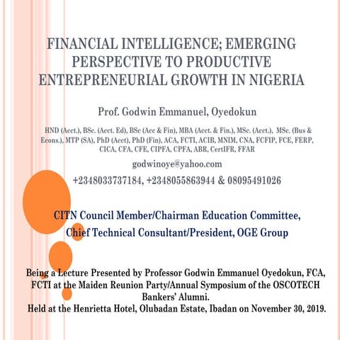 Financial intelligence; emerging perspective to productive entrepreneurial