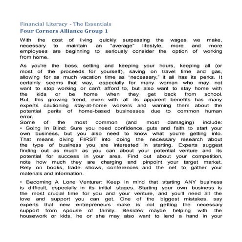 Financial Literacy - The Essentials