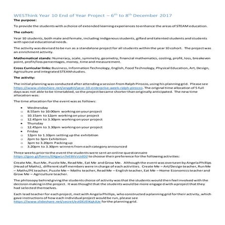 Financial literacy within the year 10 STEAM project