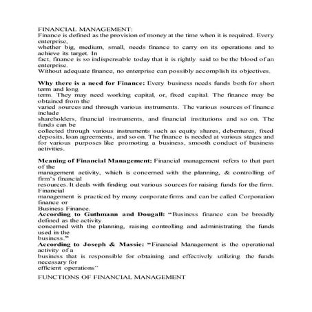 Financial management  notes