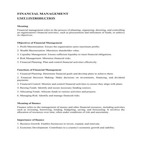 FINANCIAL MANAGEMENT Notes, Amrutha M .docx
