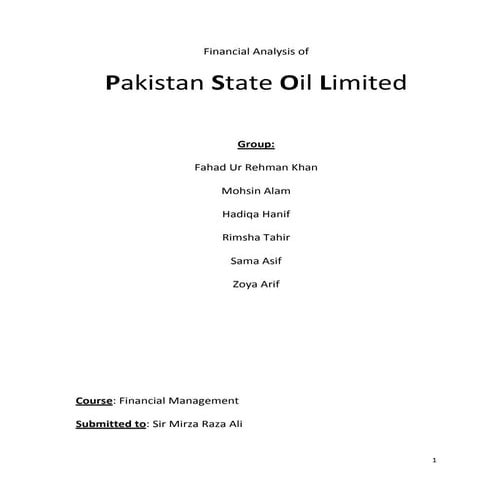 Report on Pakistan State Oil with Financial Analysis 2013/2014