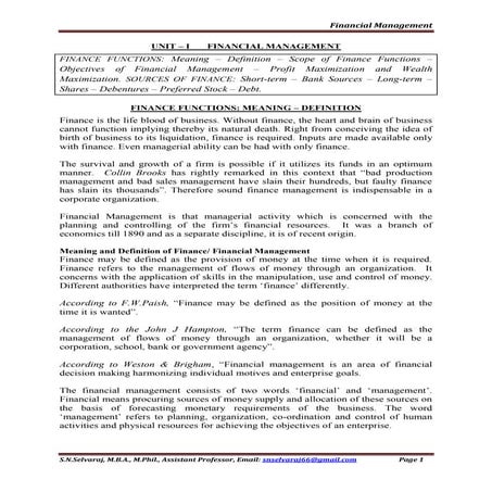 Financial Management unit 1