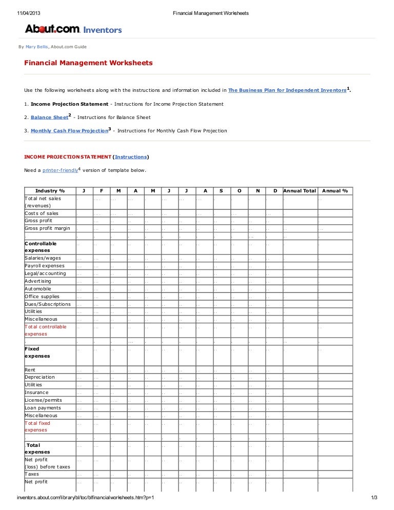 Financial management worksheets