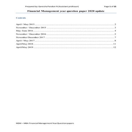 Financial management year Question paper 2020 update