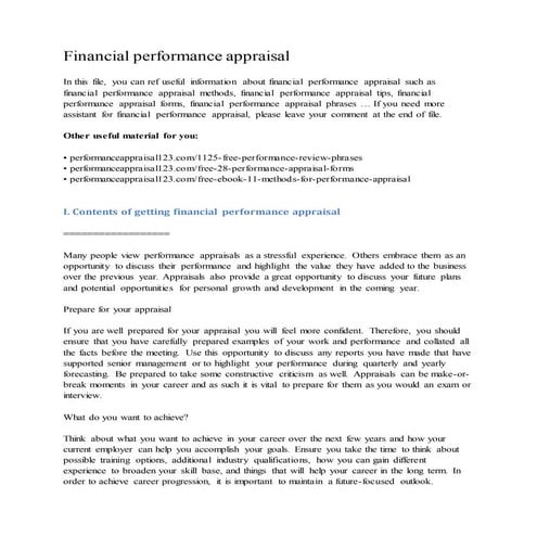 Financial performance appraisal