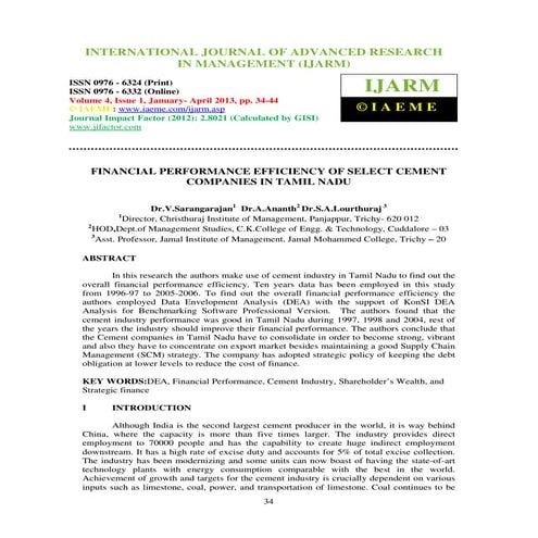 Financial performance efficiency of select cement companies in tamil ...