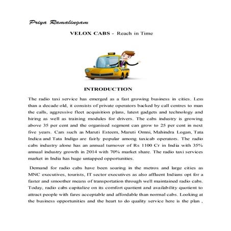 Financial plan for cabs