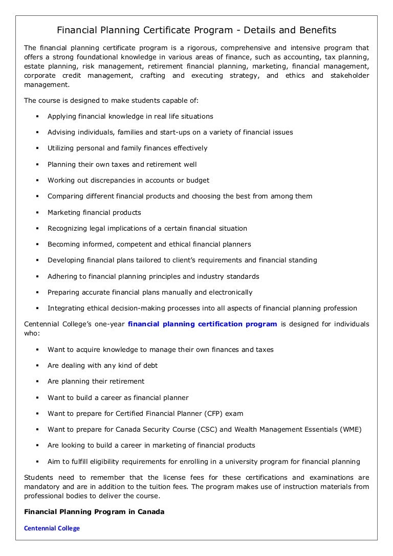 Financial planning certificate program details and benefits Financial planning certificate program details and benefits