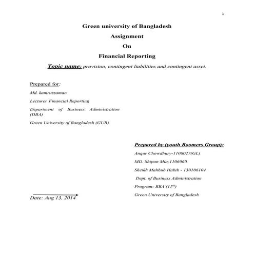 provision, contingent liabilities and contingent asset reporting