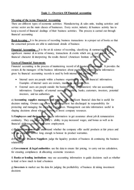 Financial Reporting & Analysis unit i, ii, iii, vii