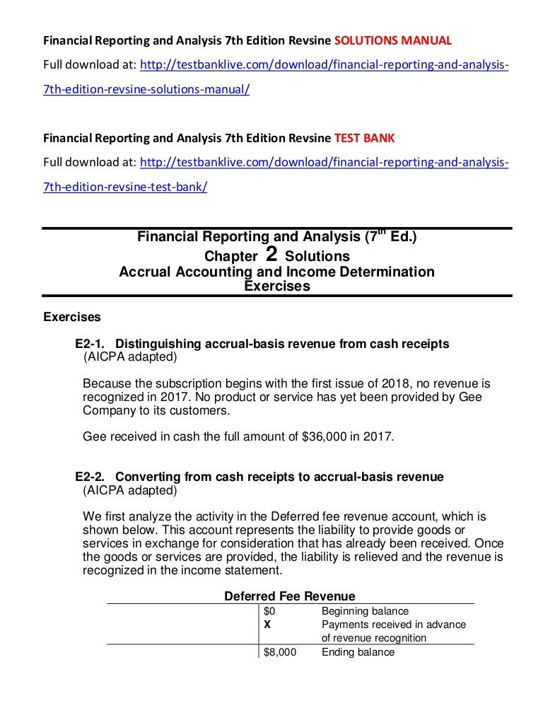 Financial Reporting And Analysis 7th Edition Revsine Solutions Manual