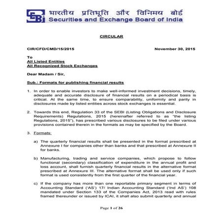 Formats for publishing financial results under Sebi latest 1st dec 2015 LODR ...