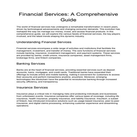 Financial Services: A Comprehensive Guide