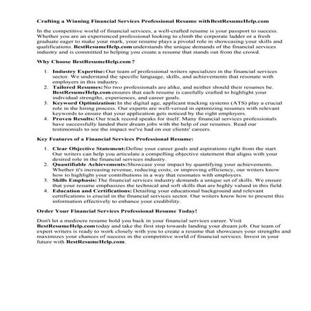 Financial Services Professional Resume. Crafting a